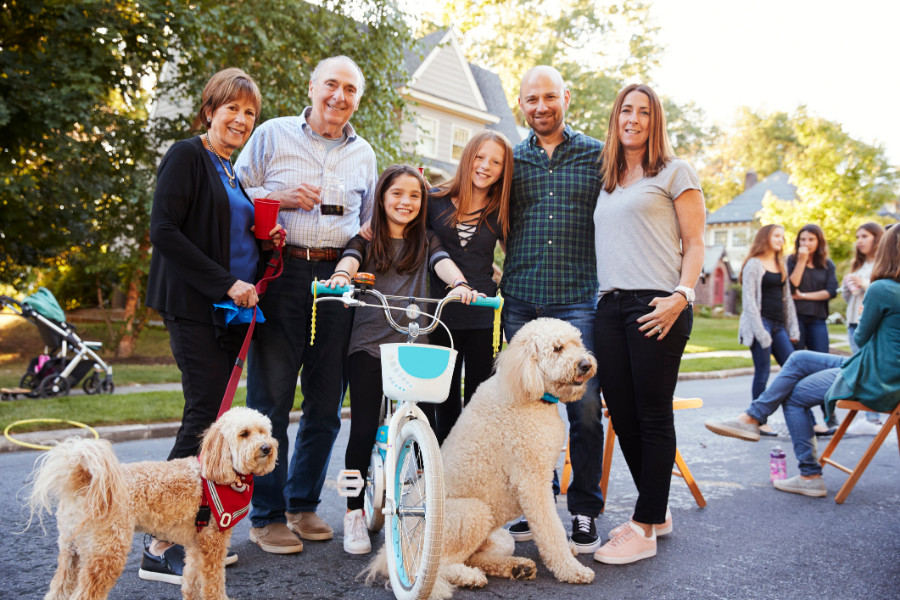 A family and dogs